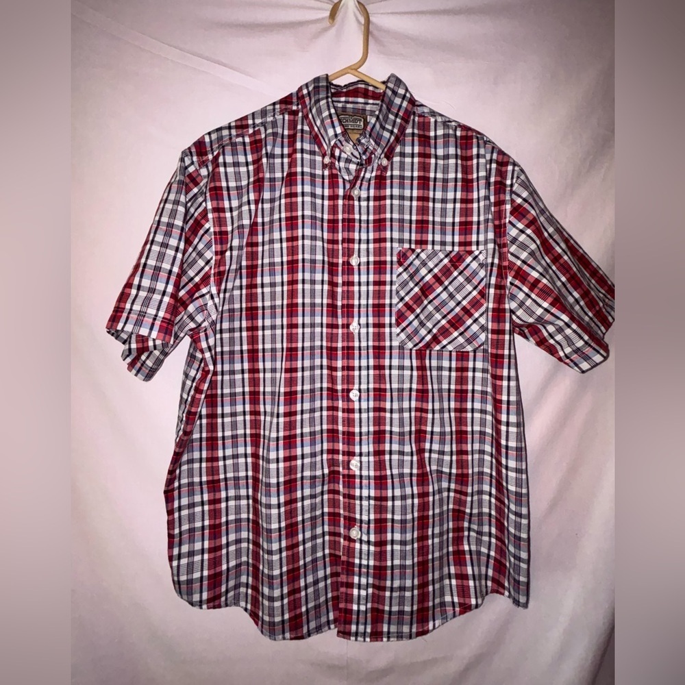 Red and White Casual Button Down Shirt with Plaid Design